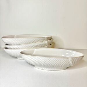 Pottery Barn 8 inch Oval White Basketweave Serving Bowls - Set of 4